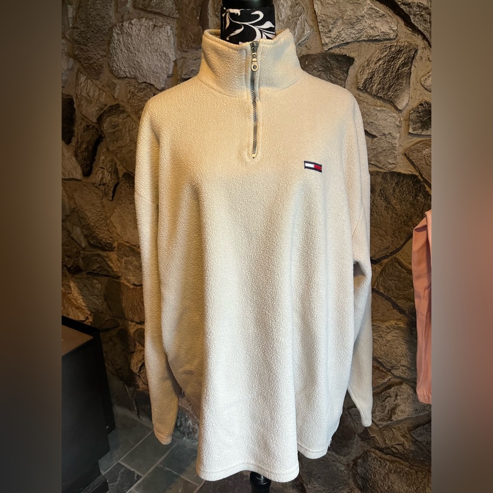 Tommy Hilfiger Quarter Zip Cream Colored Sherpa L